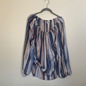 Jennifer Lopez Lightweight Blouse Large Chic Office Evening Silver Bead Accents